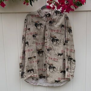 Moose Pattern Casual Beige Shirt